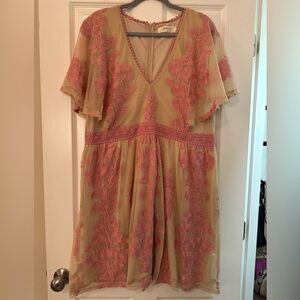 Pink and Tan Embroidered Dress